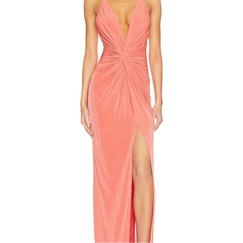 Katie May Pink Ruched Slit Gown
